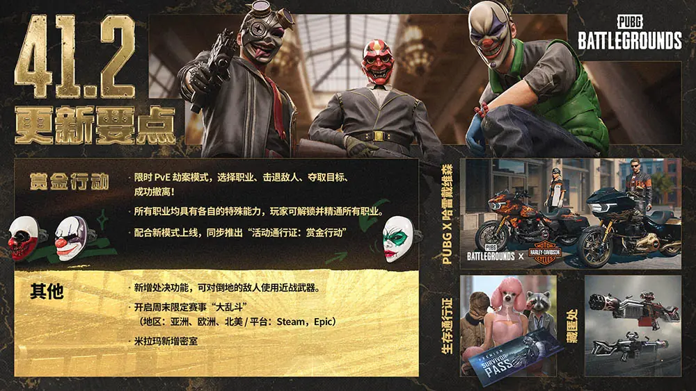 《PUBG》41.2版本更新,全新 PvE 模式“赏金行动”上线