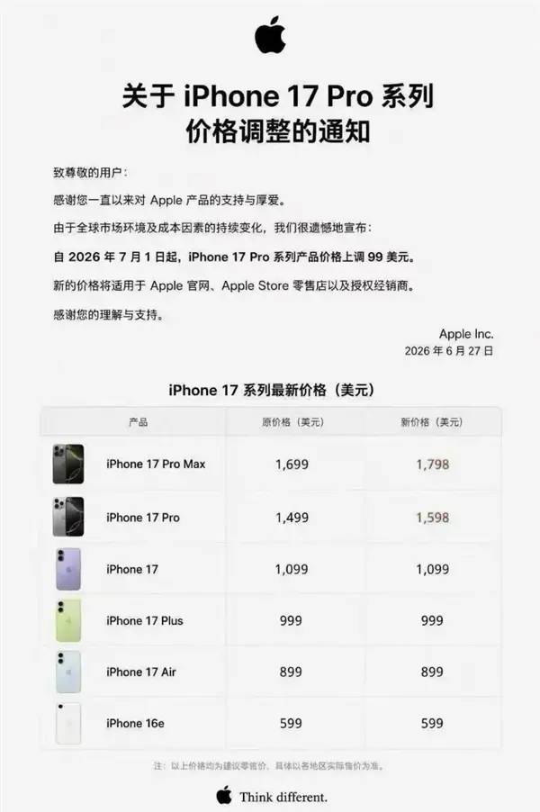 苹果多款硬件涨价15%—20%,iPhone 17 Pro Max成抢购热点