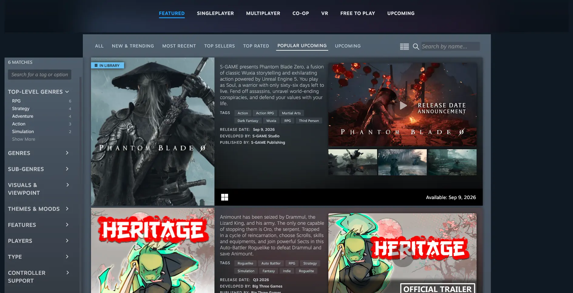 Steam更新“Wuxia”分类,《影之刃零》领跑武侠游戏期待榜单
