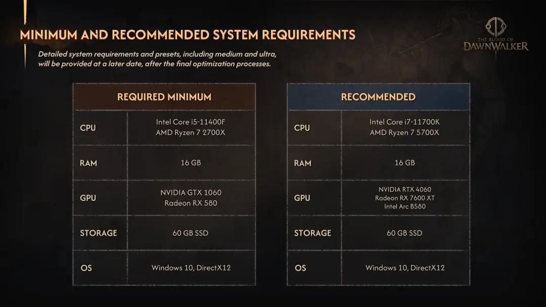 《黎明行者之血》PC配置下调:最低门槛降至GTX1060