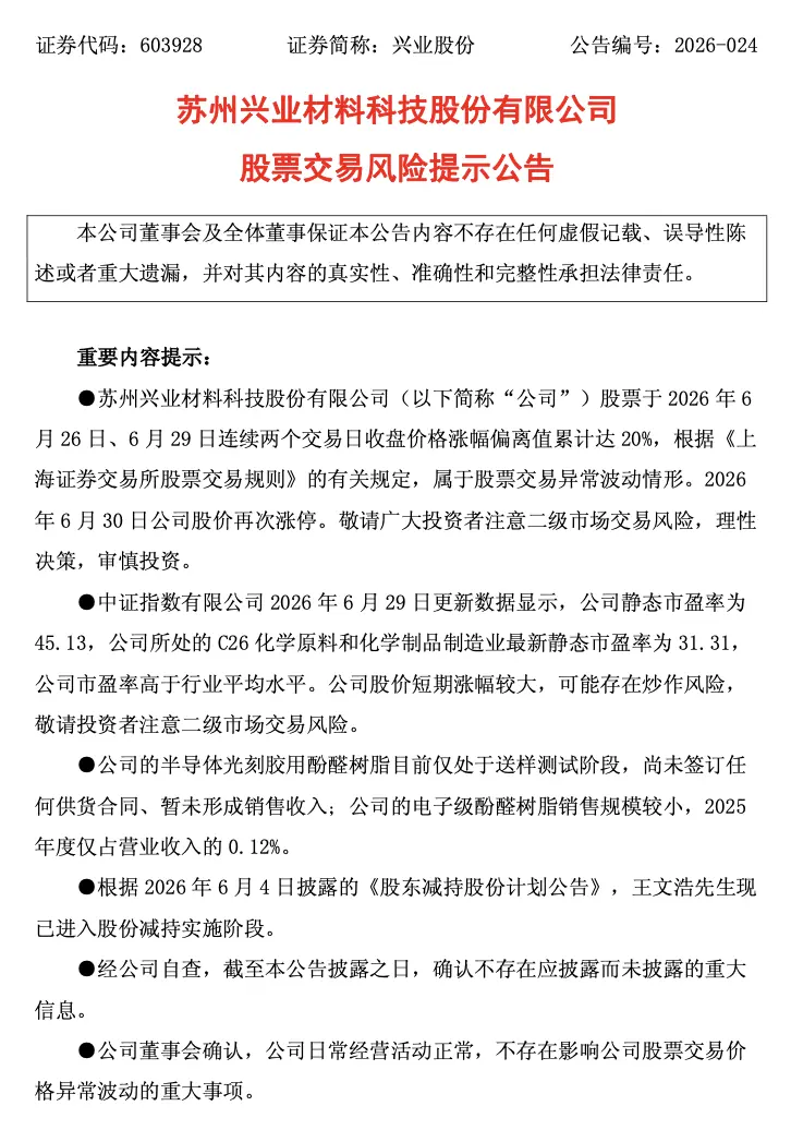三连板芯片牛股,紧急提示风险
