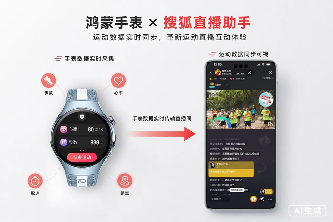 鸿蒙手表x搜狐直播助手:运动数据实时同步,革新运动直播互动体验
