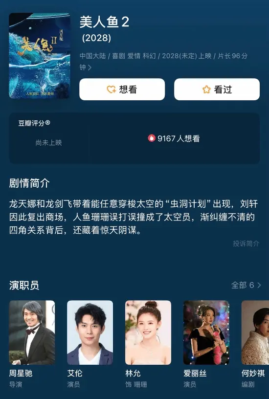 周星驰《美人鱼2》杀青8年 上映遥遥无期