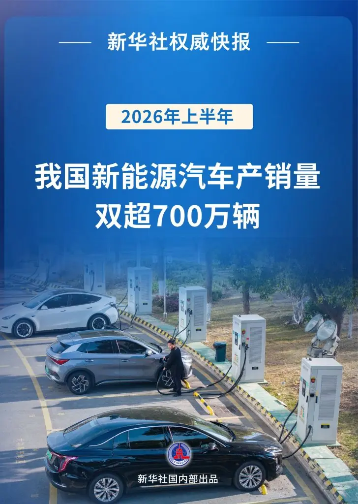 新华社权威快报丨上半年我国新能源汽车产销量双超700万辆