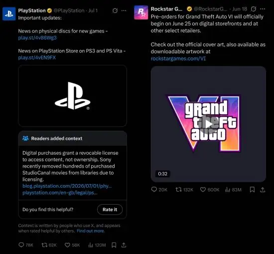 热度碾压GTA6封面首曝!PS停盘公告成顶流动态