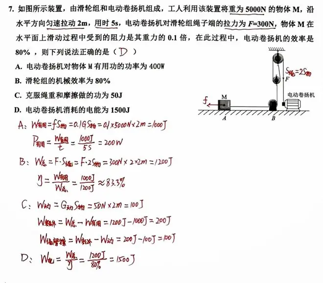 中考高频陷阱题:滑轮机械效率、电动机电能效率别再混为一谈
